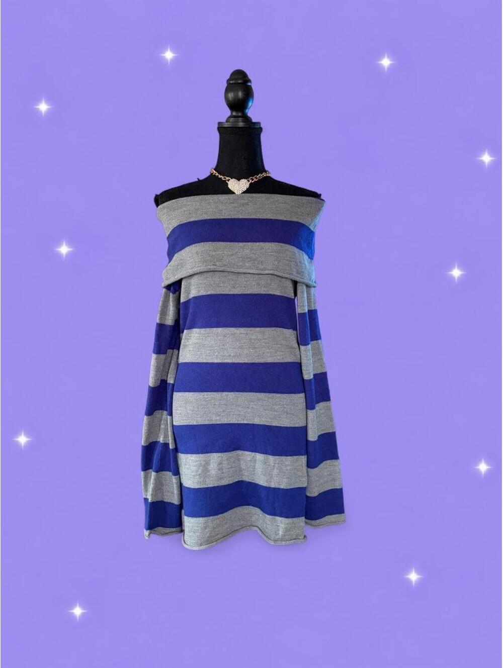 Vintage Y2K Grane McBling Blue Gray Striped Top size XL 💙